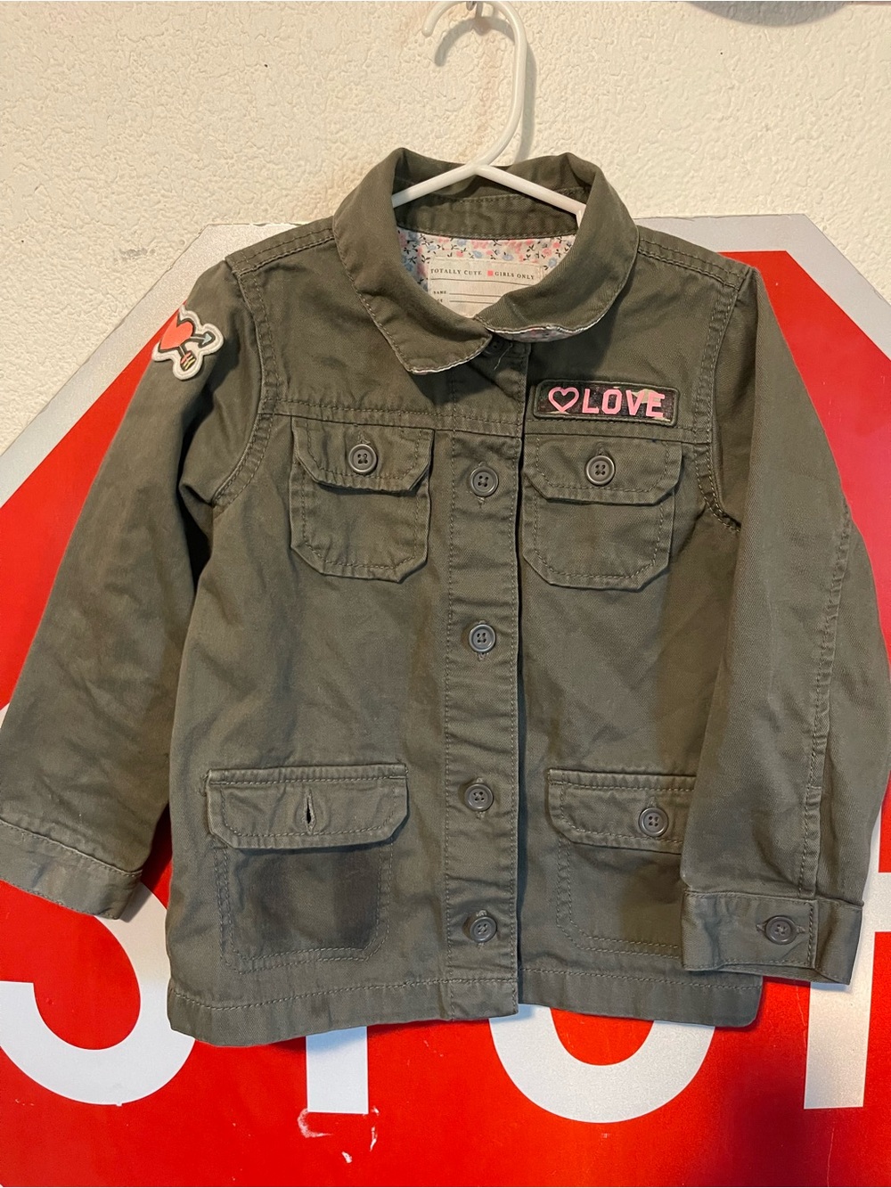 Carter's Olive Green Jacket with Pink LOVE Patch